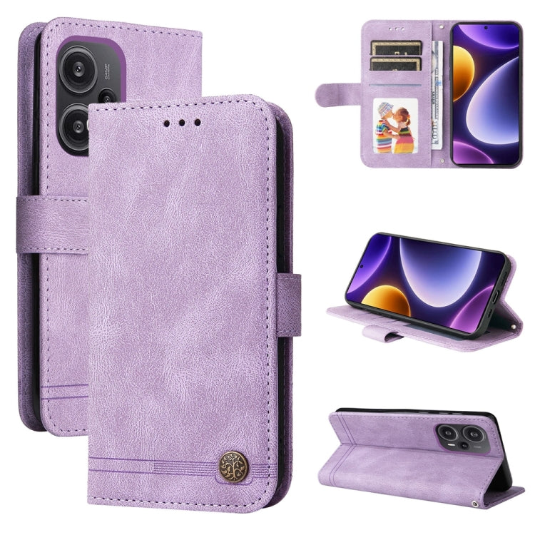 Skin Feel Life Tree Metal Button Leather Phone Case