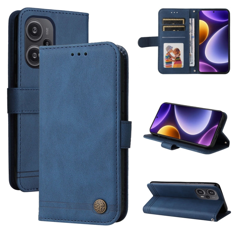 Skin Feel Life Tree Metal Button Leather Phone Case