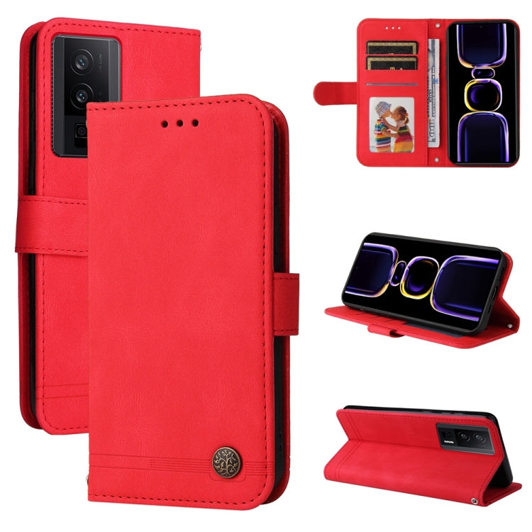 Skin Feel Life Tree Metal Button Leather Phone Case