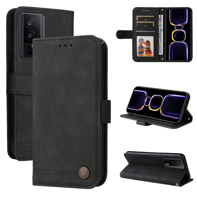 Skin Feel Life Tree Metal Button Leather Phone Case
