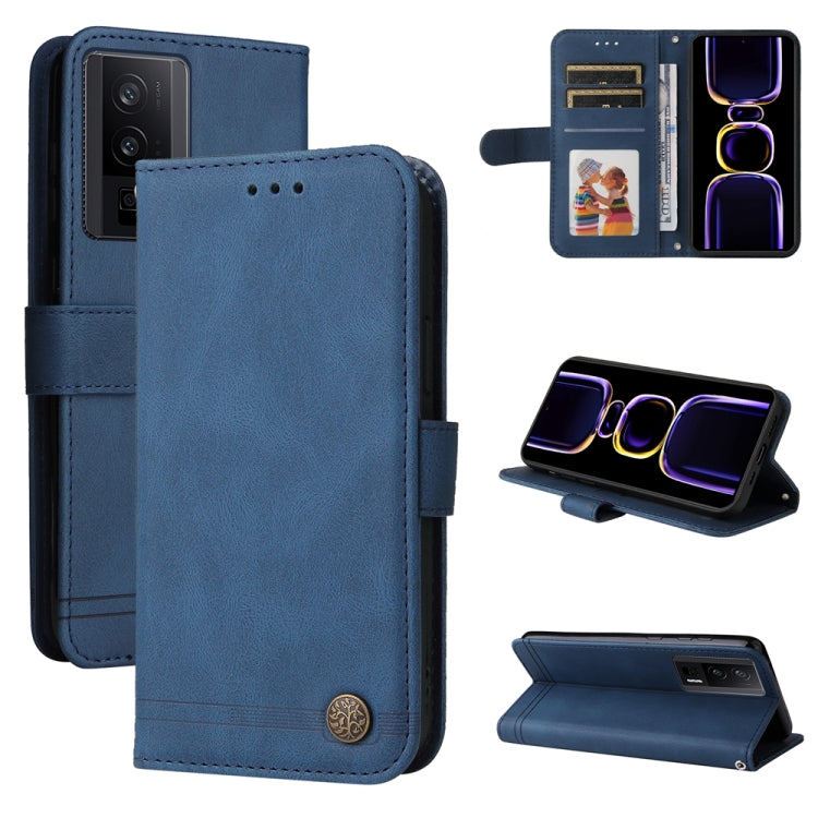 Skin Feel Life Tree Metal Button Leather Phone Case