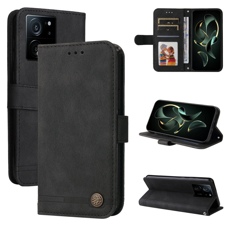 Skin Feel Life Tree Metal Button Leather Phone Case
