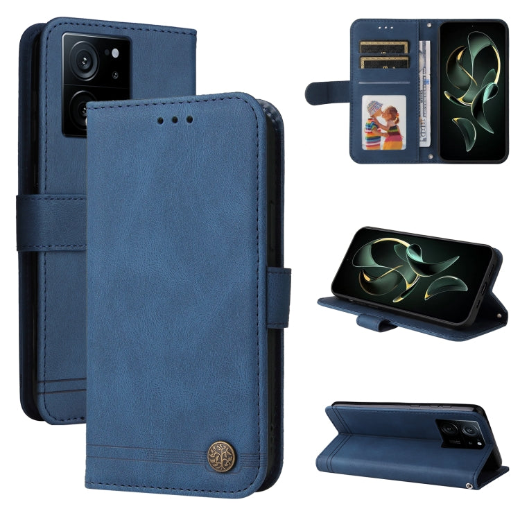 Skin Feel Life Tree Metal Button Leather Phone Case