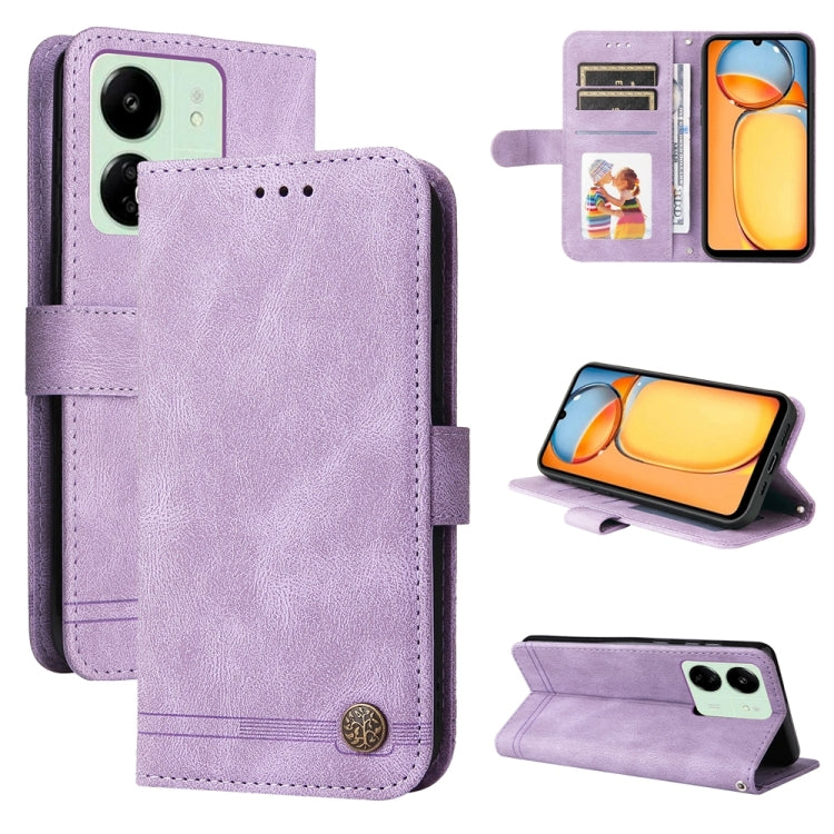 Skin Feel Life Tree Metal Button Leather Phone Case