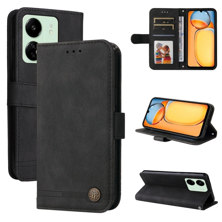 Skin Feel Life Tree Metal Button Leather Phone Case