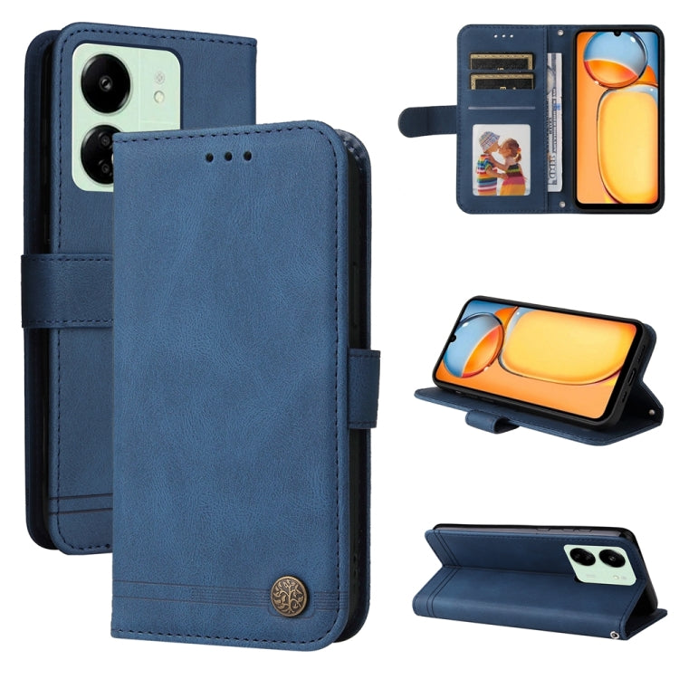 Skin Feel Life Tree Metal Button Leather Phone Case
