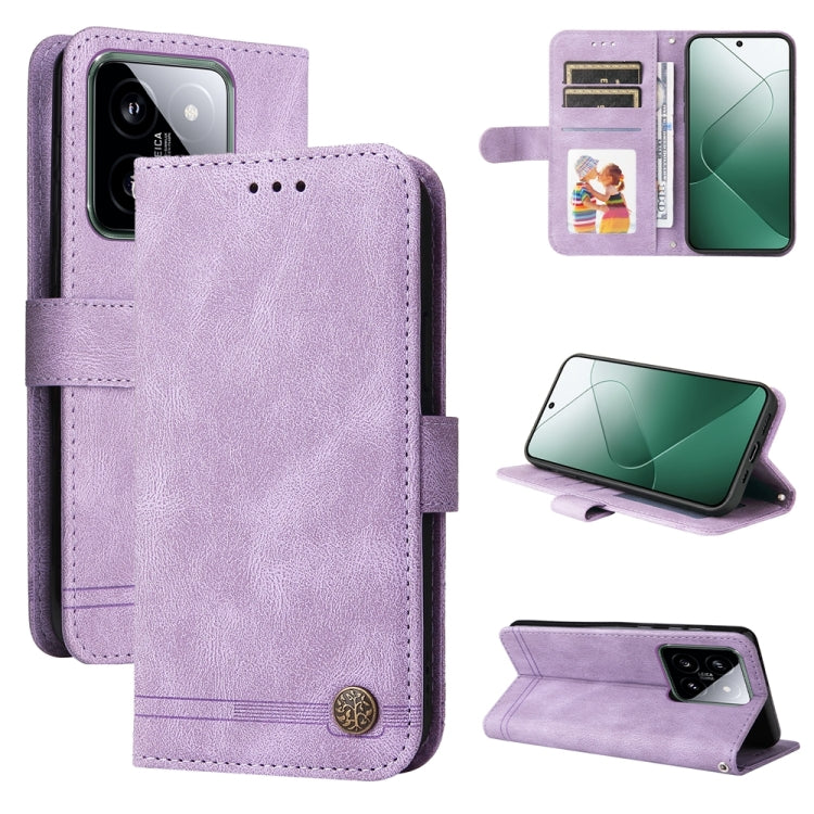 Skin Feel Life Tree Metal Button Leather Phone Case
