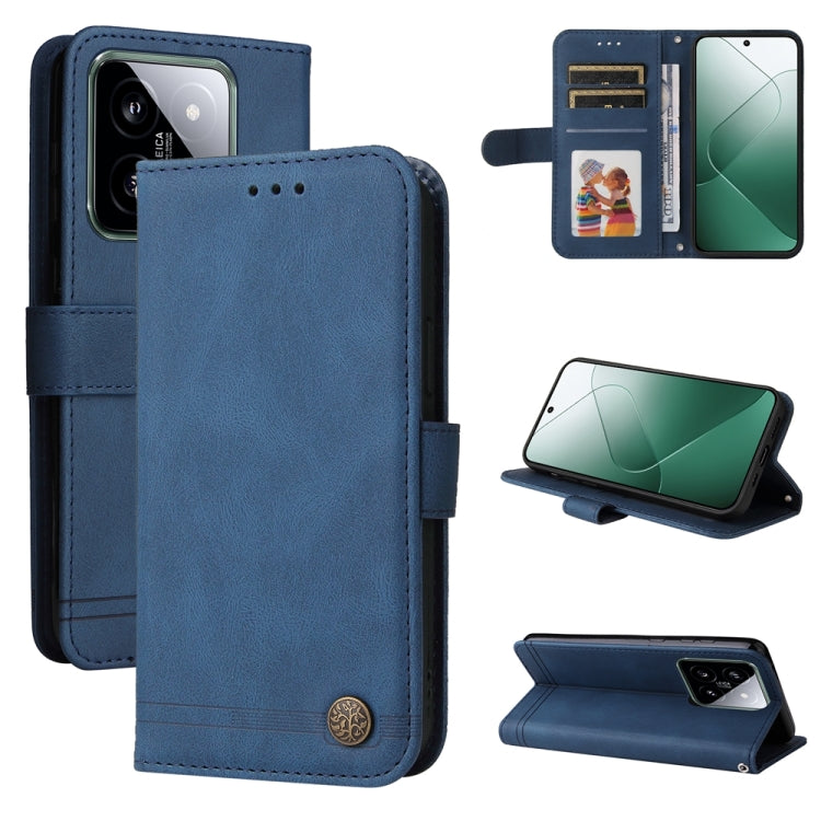 Skin Feel Life Tree Metal Button Leather Phone Case