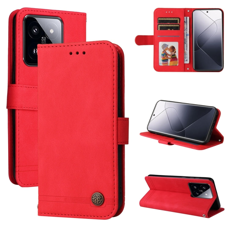 Skin Feel Life Tree Metal Button Leather Phone Case