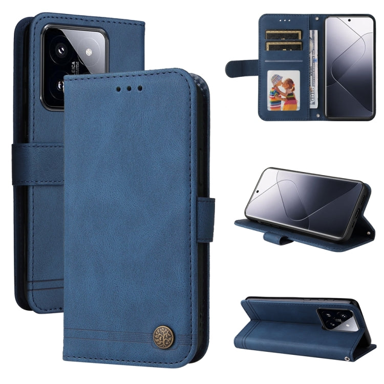Skin Feel Life Tree Metal Button Leather Phone Case