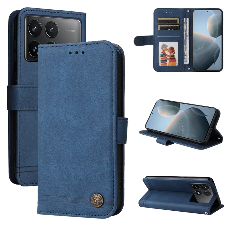 Skin Feel Life Tree Metal Button Leather Phone Case