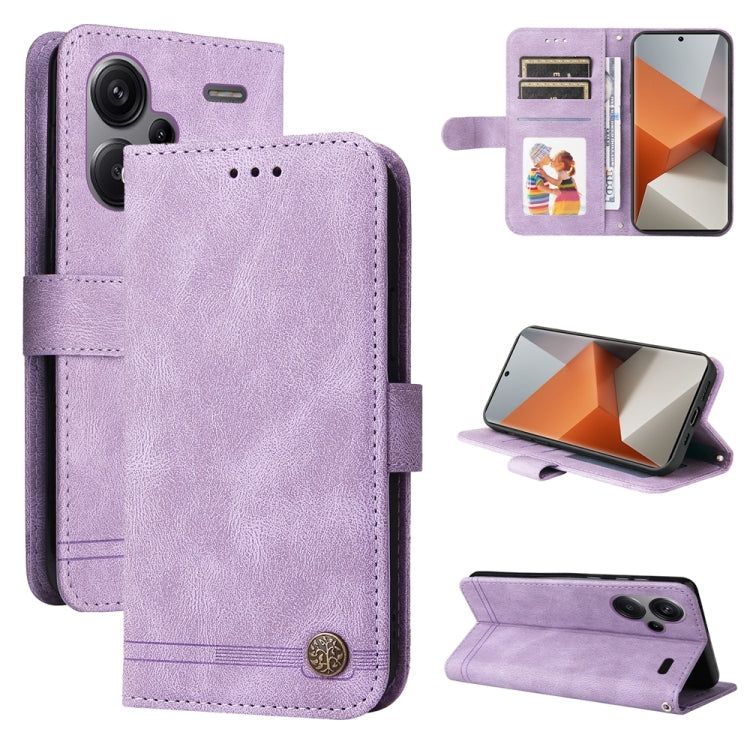 Skin Feel Life Tree Metal Button Leather Phone Case