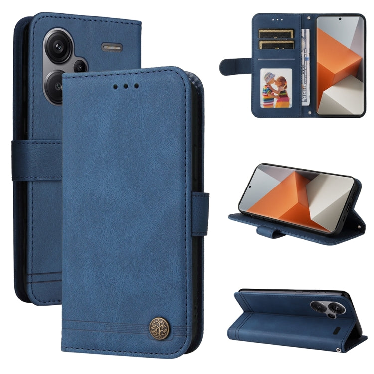 Skin Feel Life Tree Metal Button Leather Phone Case