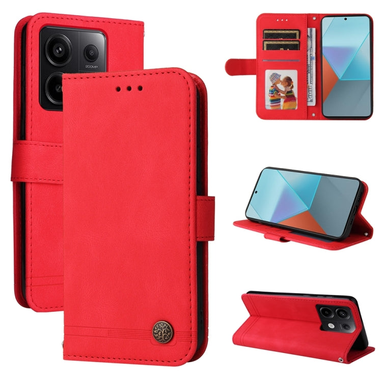 Skin Feel Life Tree Metal Button Leather Phone Case