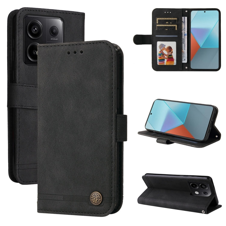 Skin Feel Life Tree Metal Button Leather Phone Case
