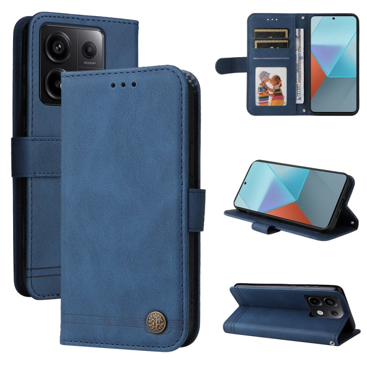 Skin Feel Life Tree Metal Button Leather Phone Case