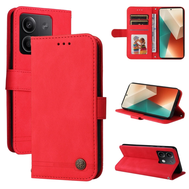 Skin Feel Life Tree Metal Button Leather Phone Case
