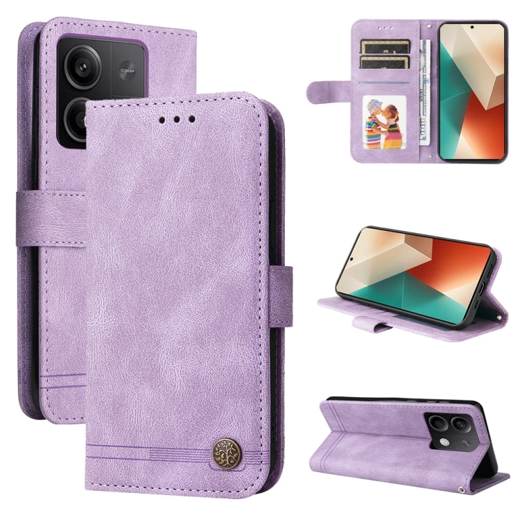 Skin Feel Life Tree Metal Button Leather Phone Case