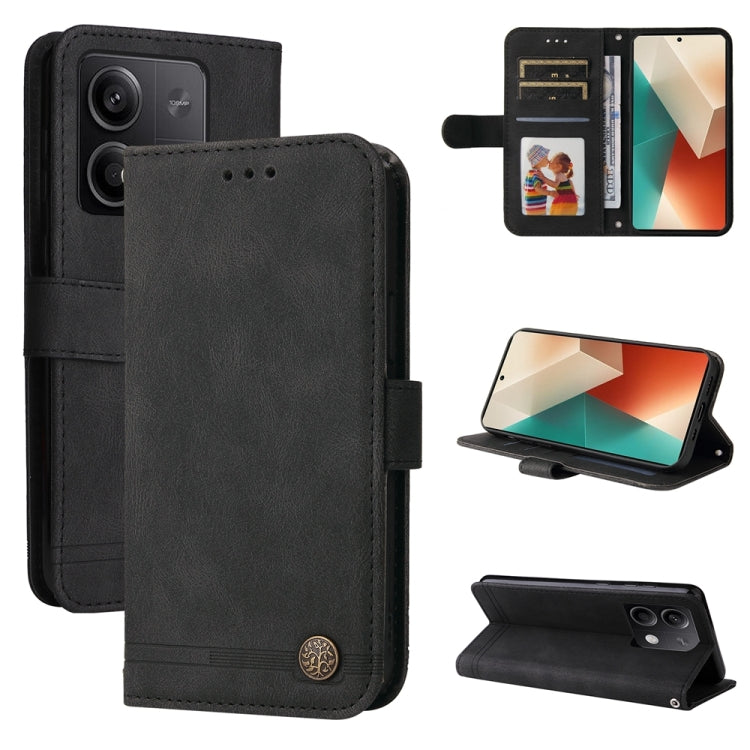 Skin Feel Life Tree Metal Button Leather Phone Case
