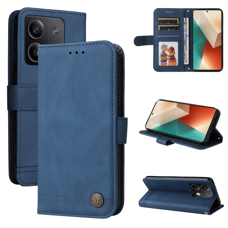 Skin Feel Life Tree Metal Button Leather Phone Case