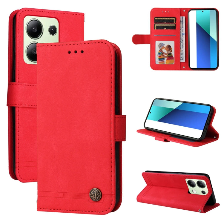 Skin Feel Life Tree Metal Button Leather Phone Case