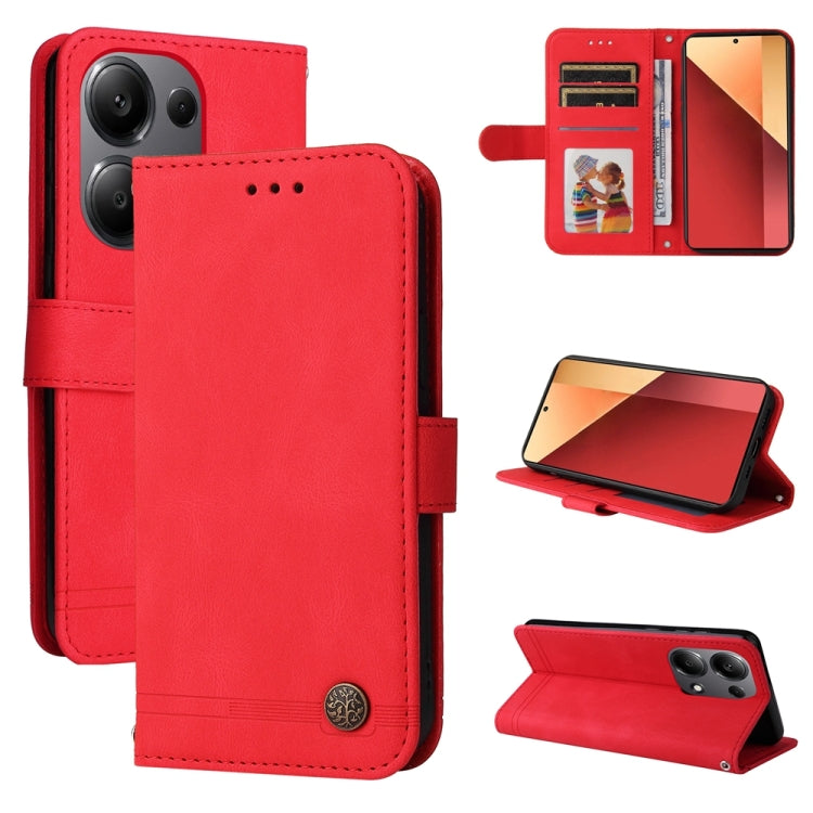 Skin Feel Life Tree Metal Button Leather Phone Case