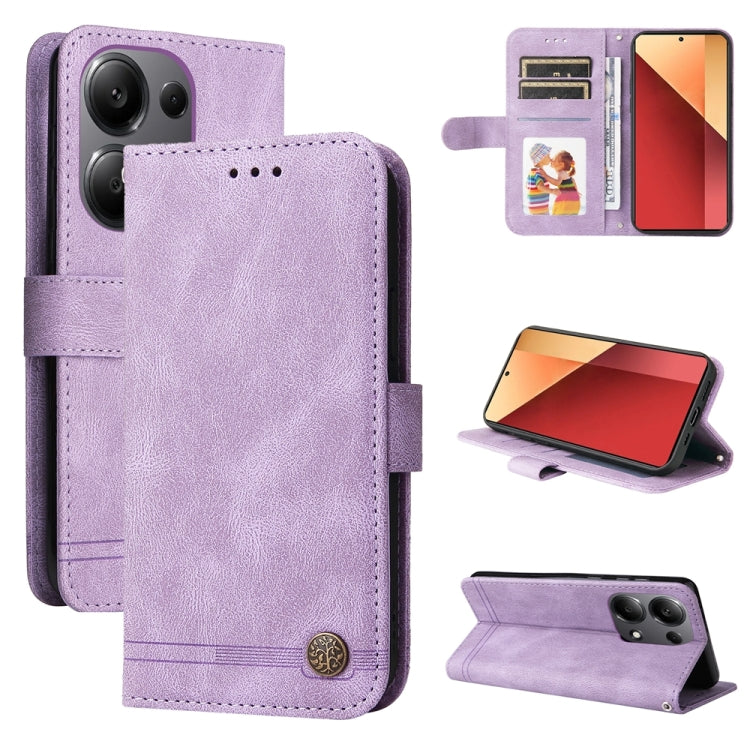 Skin Feel Life Tree Metal Button Leather Phone Case