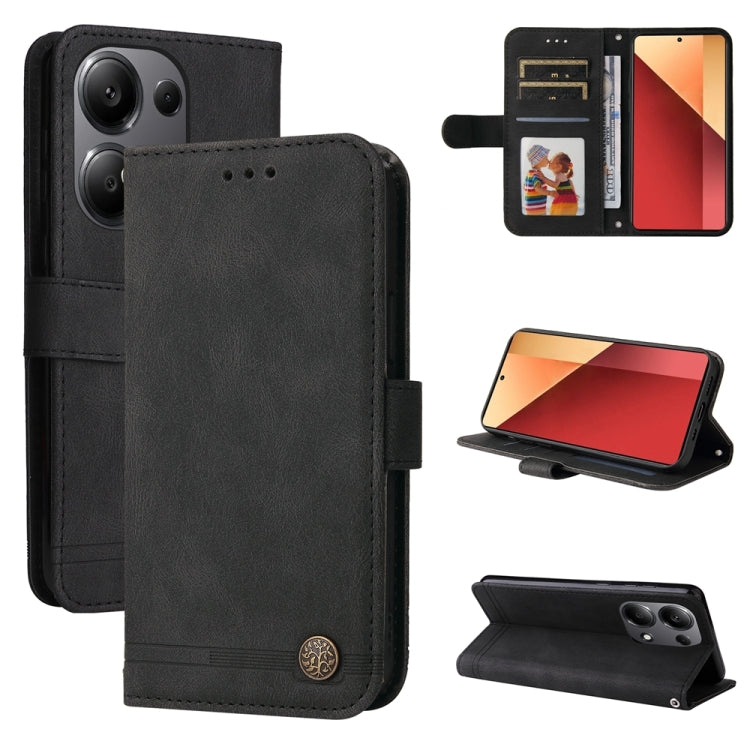 Skin Feel Life Tree Metal Button Leather Phone Case