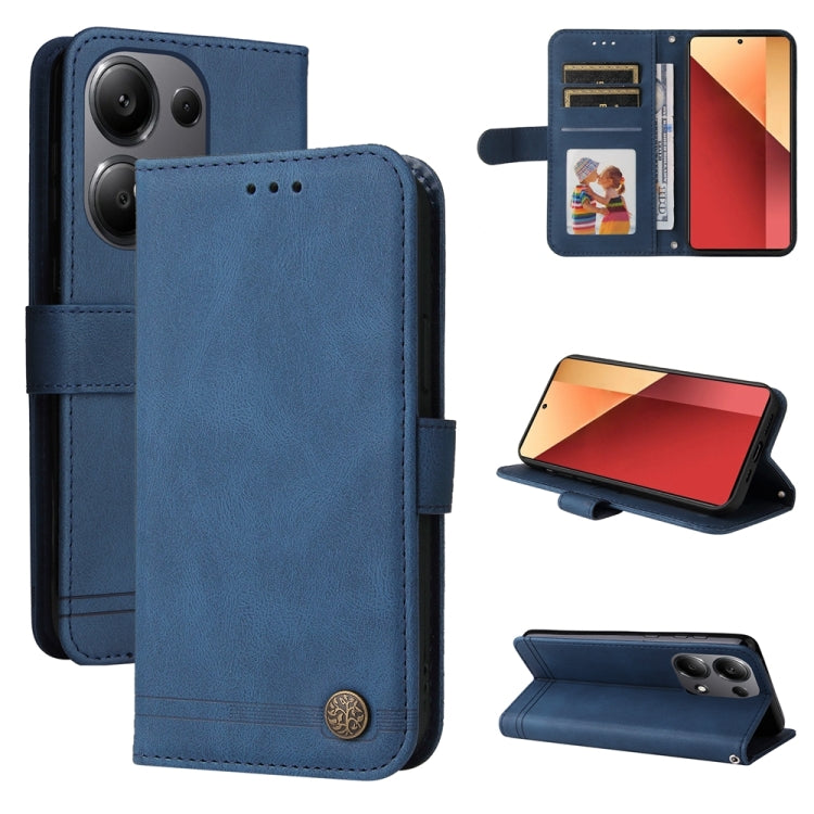 Skin Feel Life Tree Metal Button Leather Phone Case