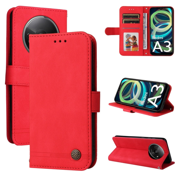Skin Feel Life Tree Metal Button Leather Phone Case