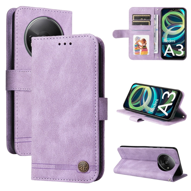 Skin Feel Life Tree Metal Button Leather Phone Case