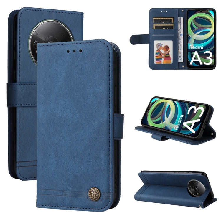 Skin Feel Life Tree Metal Button Leather Phone Case