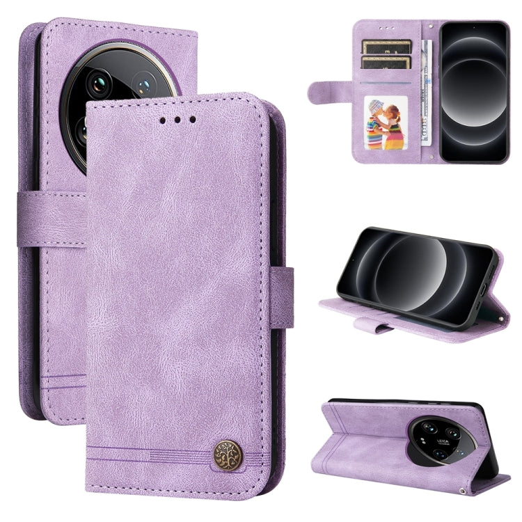 Skin Feel Life Tree Metal Button Leather Phone Case