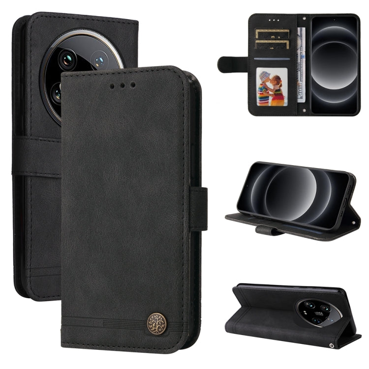 Skin Feel Life Tree Metal Button Leather Phone Case