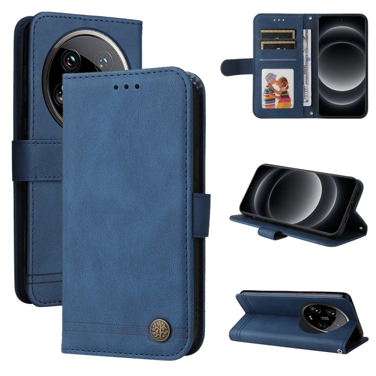 Skin Feel Life Tree Metal Button Leather Phone Case