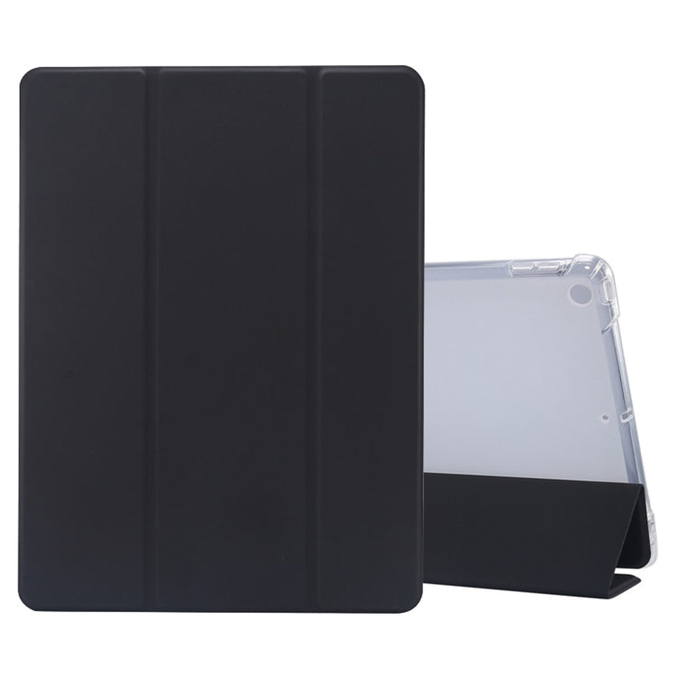 3-folding Electric Pressed Skin Texture Horizontal Flip Shockproof Transparent TPU + PU Leather Case with Holder & Pen Slot & Sleep / Wake-up Function, For iPad 10.2 2021 / 2020 / 2019