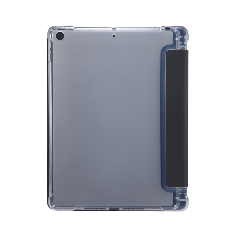 3-folding Electric Pressed Skin Texture Horizontal Flip Shockproof Transparent TPU + PU Leather Case with Holder & Pen Slot & Sleep / Wake-up Function