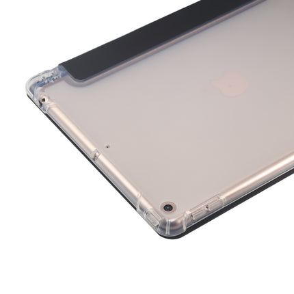 Funda de piel sintética transparente con tapa horizontal, a prueba de golpes, con textura de piel prensada eléctrica de 3 pliegues, con soporte, ranura para bolígrafo y función de suspensión/activación, para iPad 10.2 2021/2020/2019