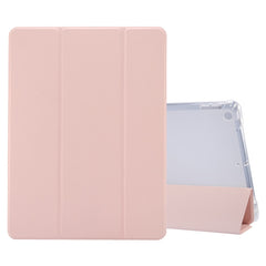 3-folding Electric Pressed Skin Texture Horizontal Flip Shockproof Transparent TPU + PU Leather Case with Holder & Pen Slot & Sleep / Wake-up Function, For iPad 10.2 2021 / 2020 / 2019