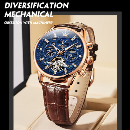 OLEVS 6658 Men Luminous Waterproof Leather Strap Mechanical Watch