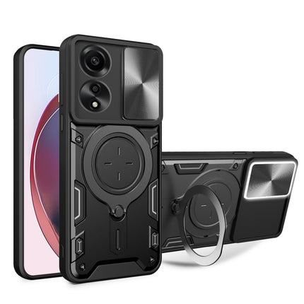 CD Texture Sliding Camshield Magnetic Holder Phone Case, For OPPO A38 4G Global, For OPPO A58 4G Global, For OPPO Reno10 5G Global, For OPPO A78 4G