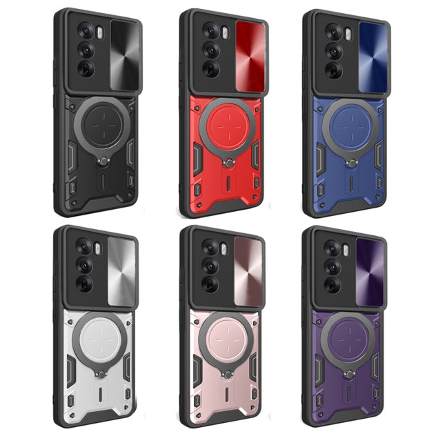 CD Texture Sliding Camshield Magnetic Holder Phone Case, For OPPO Reno12 5G Global, For OPPO Reno11 F 5G Global, For OPPO Reno11 5G Global, For OPPO Reno11 Pro 5G Global