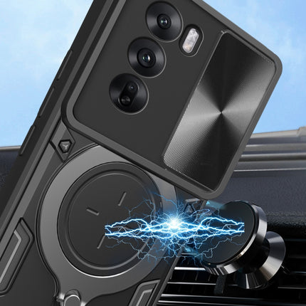 CD Texture Sliding Camshield Magnetic Holder Phone Case, For OPPO Reno12 5G Global, For OPPO Reno11 F 5G Global, For OPPO Reno11 5G Global, For OPPO Reno11 Pro 5G Global