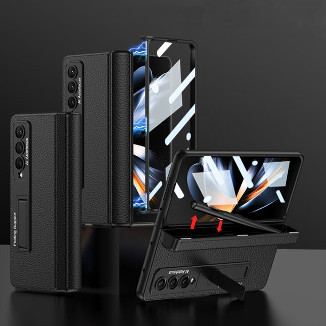 Funda de cuero con bisagras integradas GKK para teléfono con soporte para Samsung Galaxy Z Fold4