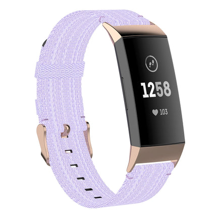 For Fitbit Charge 4 / Charge 3 / Charge 3 SE Stainless Steel Head Grain Nylon Denim Replacement Strap Watchband