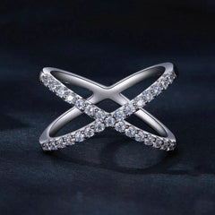 S925 Sterling Silver White Gold Plated Dual Layer Moissanite Ring Hand Decoration