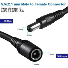 5.5 x 2.1mm Female to Male DC Power Extension Cable, 1m, 1.5m, 3m, 5m, 10m