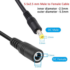 5.5 x 2.5mm Female to Male DC Power Extension Cable, 1m, 1.5m, 3m, 5m, 10m