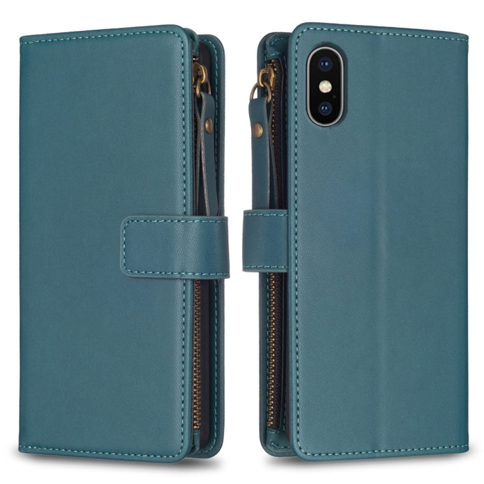 9 Card Slots Zipper Wallet Leather Flip Phone Case, For iPhone XS / X, For iPhone XR, For iPhone XS Max, For iPhone 8 Plus / 7 Plus