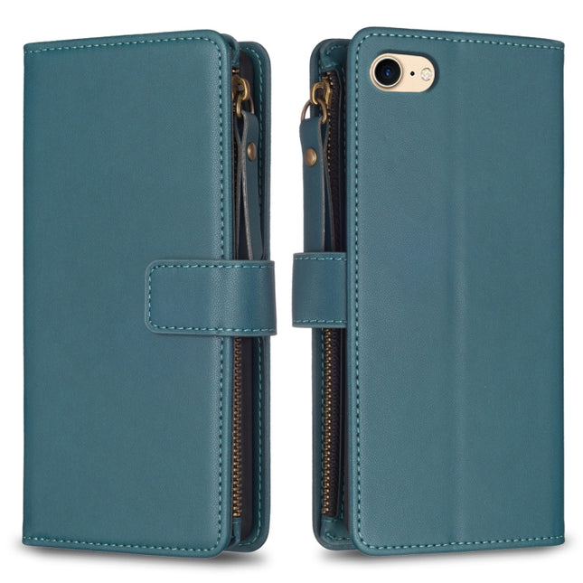 9 Card Slots Zipper Wallet Leather Flip Phone Case, For iPhone SE 2022/SE 2020 / 8 / 7, For iPhone 13 Pro Max, For iPhone 13 Pro, For iPhone 12 / 12 Pro
